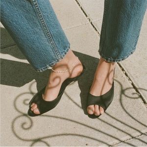 DÔEN CALLIE MULES IN BLACK SATIN